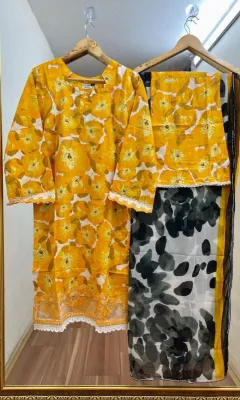 Pakistani Original Polawn Embroidered Stitched 3Pcs_Mustard Yellow