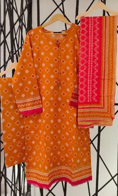 Pakistani Original Sadabahar Cotton Stitched 3Pcs _ Mustard 