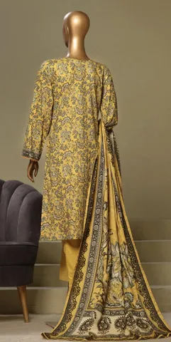 Pakistani Original Bin Saeed Cotton Chickankari Stitched 3Pcs_ Dark Yellow 