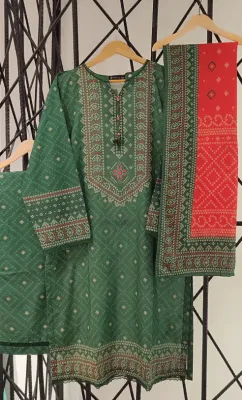 Pakistani Original Sadabahar Chunri Stitched Lawn 3Pcs_Green 