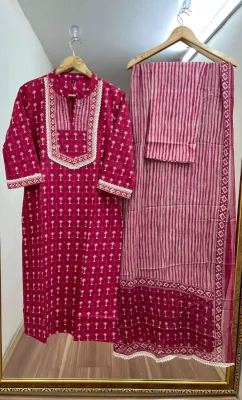 Original Indian Jaipuri Stitched 3pcs _ Dark Magenta 