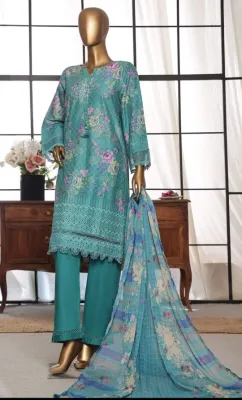 Pakistani Original Sadabahar Stitched 3Pcs  _ Dark Aqua 