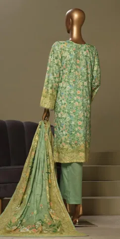 Pakistani Original Bin Saeed Cotton Chickankari Stitched 3Pcs_ Light Green 
