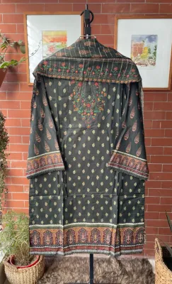 Pakistani Bin Saeed Cotton Stitched 3pcs _ Dark Green 