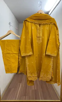 Pakistani Original Hayat's Stitched Cotton 3pcs _ Mustard 