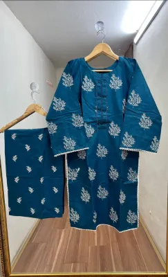 Pakistani Hayat's Stitched Cotton 2pcs_Deep  Sea Blue