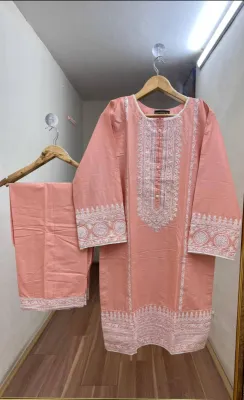 Pakistani Hayat's Stitched Cotton 2pcs_ Peachy  Pink