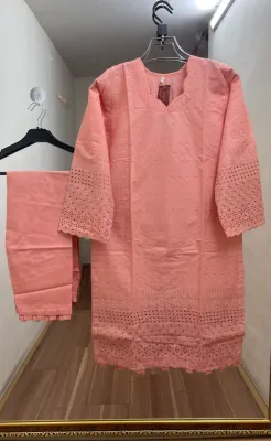 Pakistani Cotton Chikankari Coords Set by M.I.Creation _ Peachy Pink 