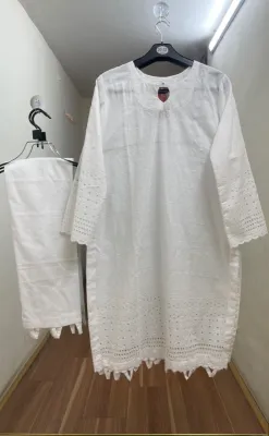 Pakistani Cotton Chikankari Coords Set by  M.I.Creation _ White 