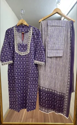 Original Indian Jaipuri Stitched 3pcs _ Purple 