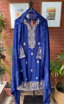 Pakistani Chiffon Stitched 2Pcs _ Blue 