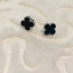 Black Silver Four Leaf Clover Earrings 