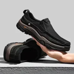 High Quality Genuine Leather Breathable Casual Shoes Black - KBC0261