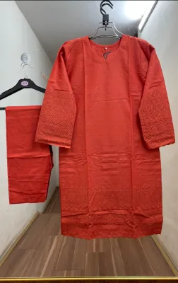 Pakistani Cotton Chikankari Coords Set by M.I.Creation _ Rust 