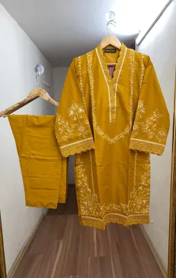 Pakistani Hayat's Stitched Cotton 2pcs_ Mustard 