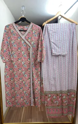 Original Indian Jaipuri Stitched 3pcs _ Pink 