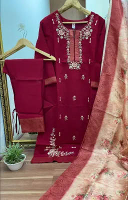 Original Delhi Boutique Stitched 3pcs _ Maroon 