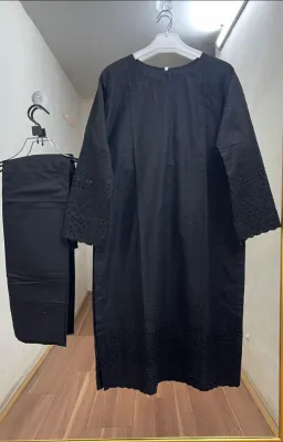 Pakistani Cotton Chikankari Coords Set by M.I.Creation _ Black  