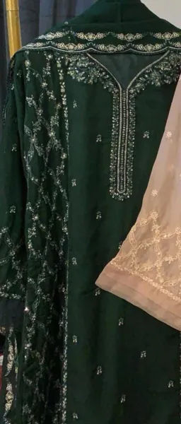 Pakistani Orginal Rangoon Chiffon Stitched 3 Pcs _ Green 