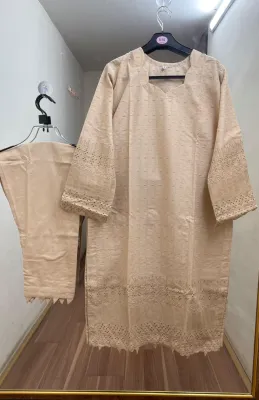 Pakistani Cotton Chikankari Coords Set by M.I.Creation _ Golden Beige