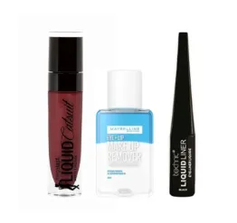 Wet n Wild Lipstick Give Me Mocha & Technic Eyeliner Black & Maybelline Make Up Remover 40ml Combo