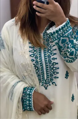 Pakistani Chiffon Stitched 2Pcs _ Off White