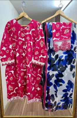 Pakistani Original Polawn Embroidered Stitched 3Pcs_Magenta  Red 