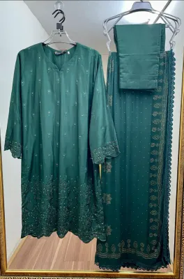 Pakistani Viscose Silk Stitched 3Pcs _ Green 