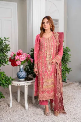 Pakistani Original Hayat's Luxury Organza Stitched 3Pcs _ Pink 