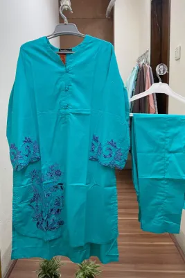 Pakistani Tawakkal Stitched Co Ords 2pcs _ Teal 