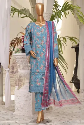 Pakistani Original Sadabahar Luxury Lawn Laceworok-Cutwork Stitched 3Pcs _ Light Sea Blue 