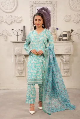 Pakistani Hayat's Stitched Cotton 3pcs _ Sky Blue 