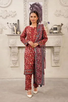 Pakistani Hayat's Stitched Cotton 3pcs _ Maroon 