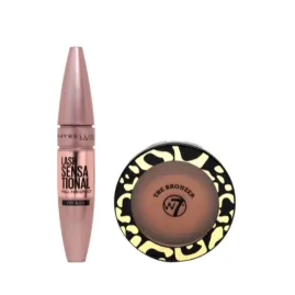 Maybelline Mascara- 01 Very Black & W7 Powder Compact 14g Combo