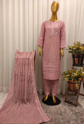 Pakistani Chiffon Stitched 2Pcs _ Pink  