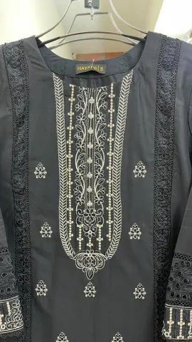 Pakistani Original Hayat Stitched Cotton 3Pcs _ Black