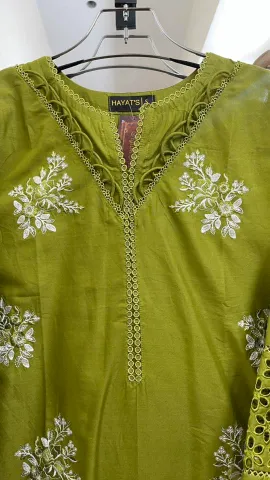 Pakistani Original Hayat Stitched Cotton 3Pcs _ Olive 