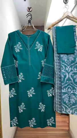 Pakistani Original Hayat Stitched Cotton 3Pcs _ Sea Green 