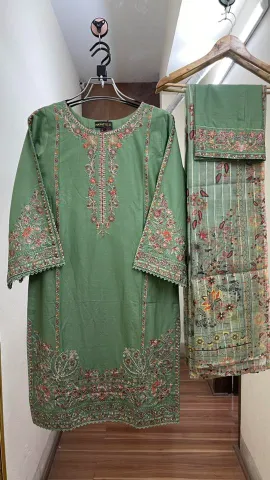 Pakistani Original Hayat Stitched Cotton 3Pcs _ Green 