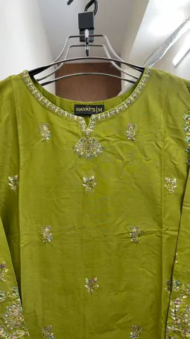 Pakistani Original Hayat's Stitched Cotton Co-ords 2 Pcs _ Olive Green 