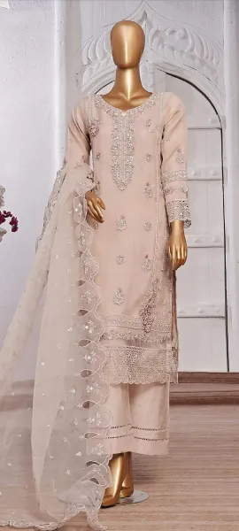 Pakistani Original Sadabahar Luxury Organza Stitched 3Pcs _ Beige 