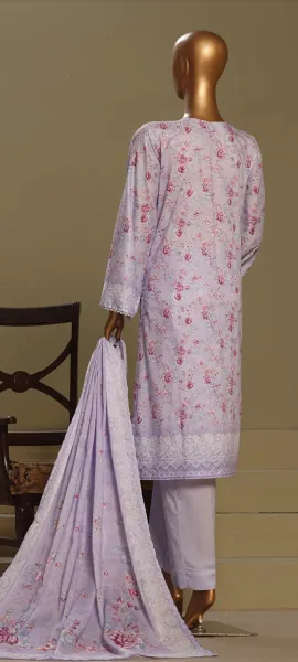 Pakistani Original Bin Saeed Cotton Chickankari Stitched 3Pcs_ Light Purple 