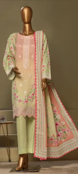 Pakistani Original Bin Saeed Cotton Chickankari Stitched 3Pcs_ Peachy Pink 