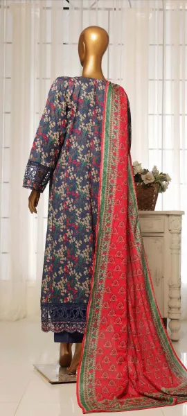 Pakistani Original sadabahar Festive Embroidered Lawn Stitched 3Pcs _ Navy Blue 