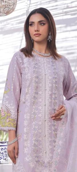 Pakistani Original Guzel Luxury Lawn Stitched 3Pcs _ Ligth Purple