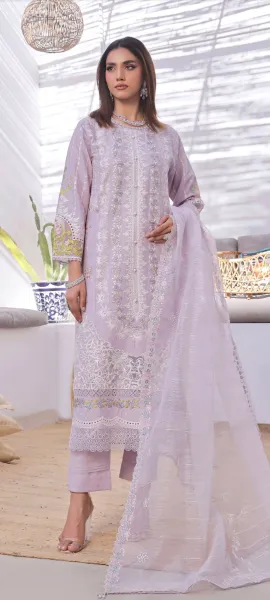Pakistani Original Guzel Luxury Lawn Stitched 3Pcs _ Ligth Purple