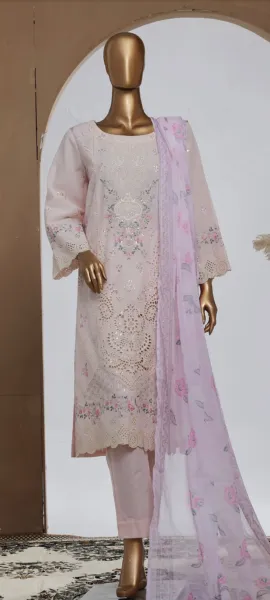 Pakistani Original Bin Saeed Luxury Plain Cotton Stitched 3 Pcs _ Peach 