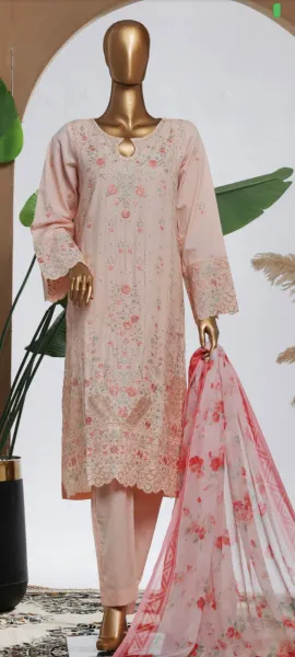 Pakistani Original Bin Saeed Luxury Plain Cotton Stitched 3 Pcs _ Pink 