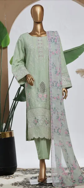 Pakistani Original Bin Saeed Luxury Plain Cotton Stitched 3 Pcs _ Mint 