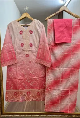 Pakistani Bin Saeed Stitched Tie & Dye Lawn Luxury Formal 3Pcs _ Pink  Beige